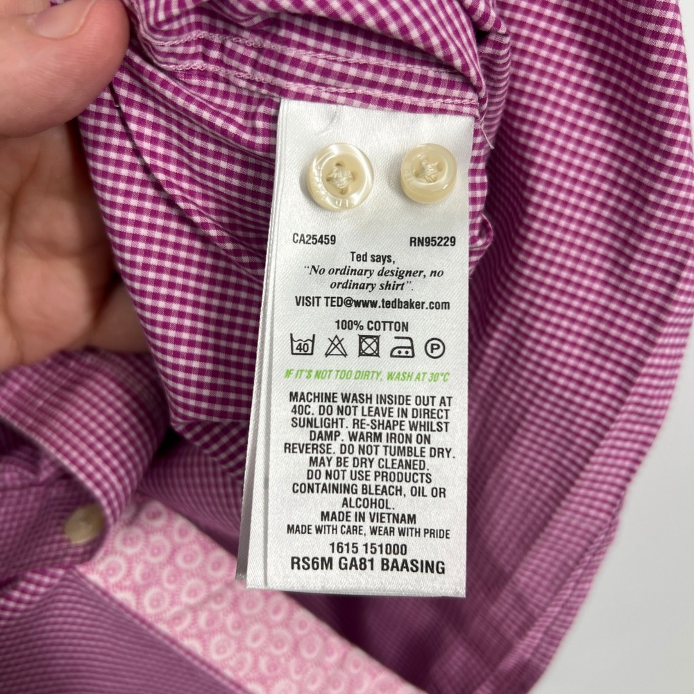 Ted Baker Endurance Mens 16 34/35 Pink Gingham Dress Shirt Long Sleeve Cotton - Picture 12 of 12